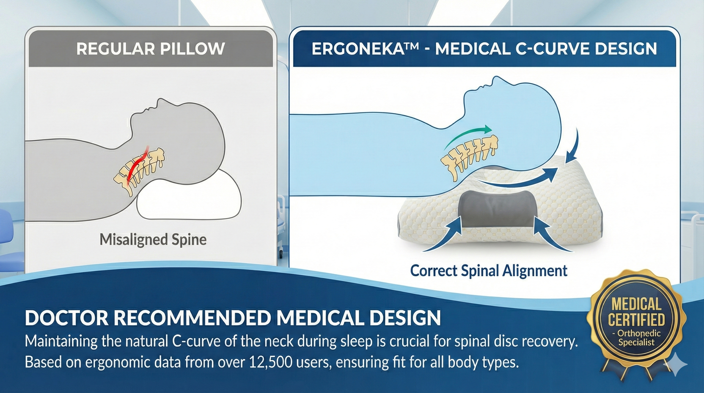Orthopedic memory foam pillow design recommended by doctors for neck pain relief